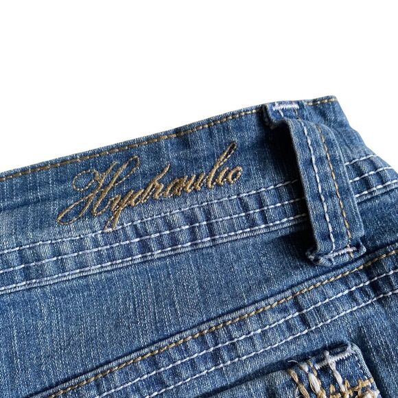 Vintage Hydraulic Distressed Raw Hem Micro Mini Skirt Blue Sz 7/8 - Picture 5 of 12